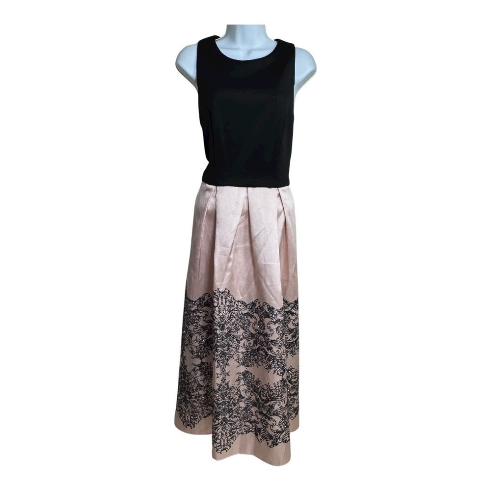 SLNY Black Pink Floral Lace Evening Maxi Dress Size‎ 12
